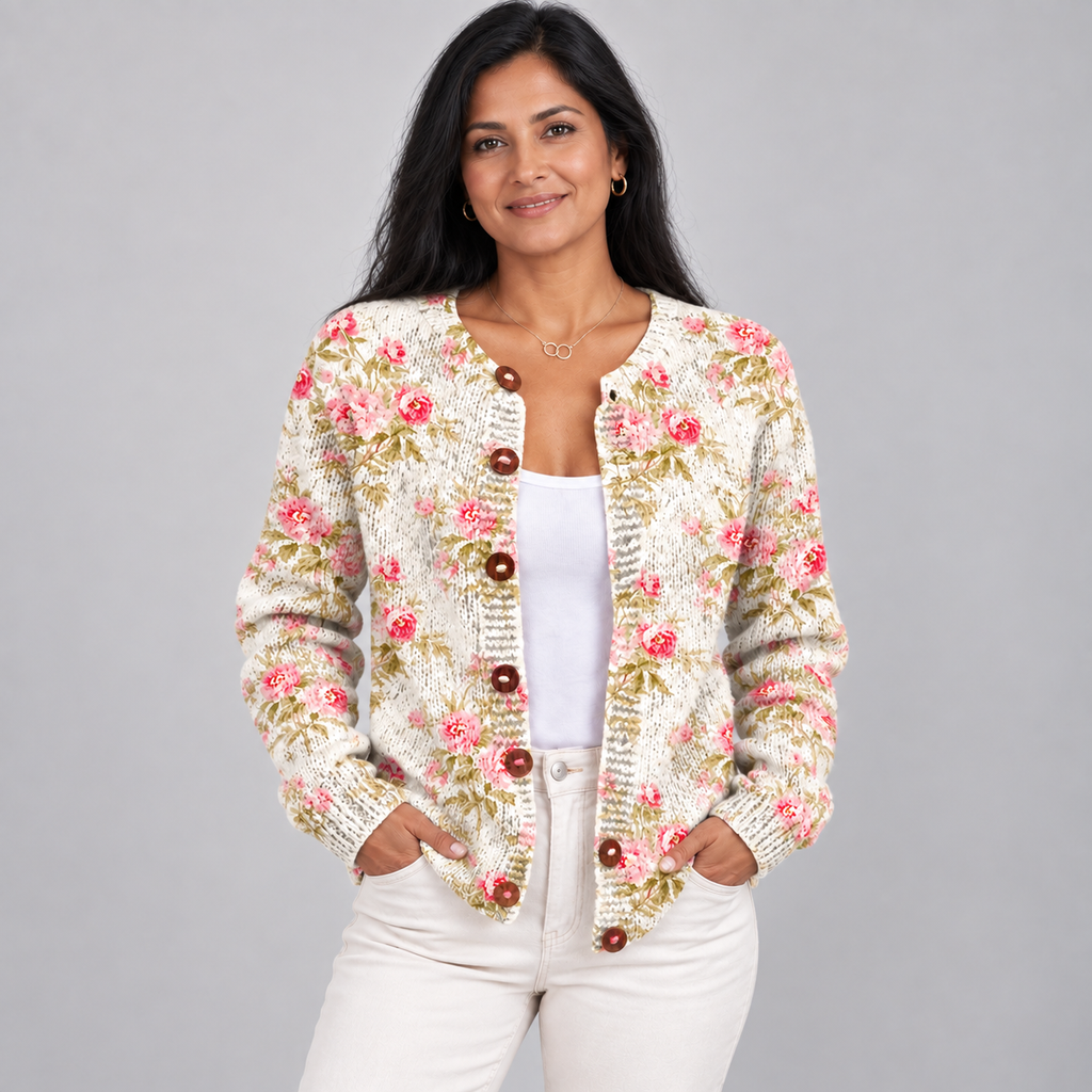 Fresh Pink Flowers And Green Leaves Print — Multicolour — front view