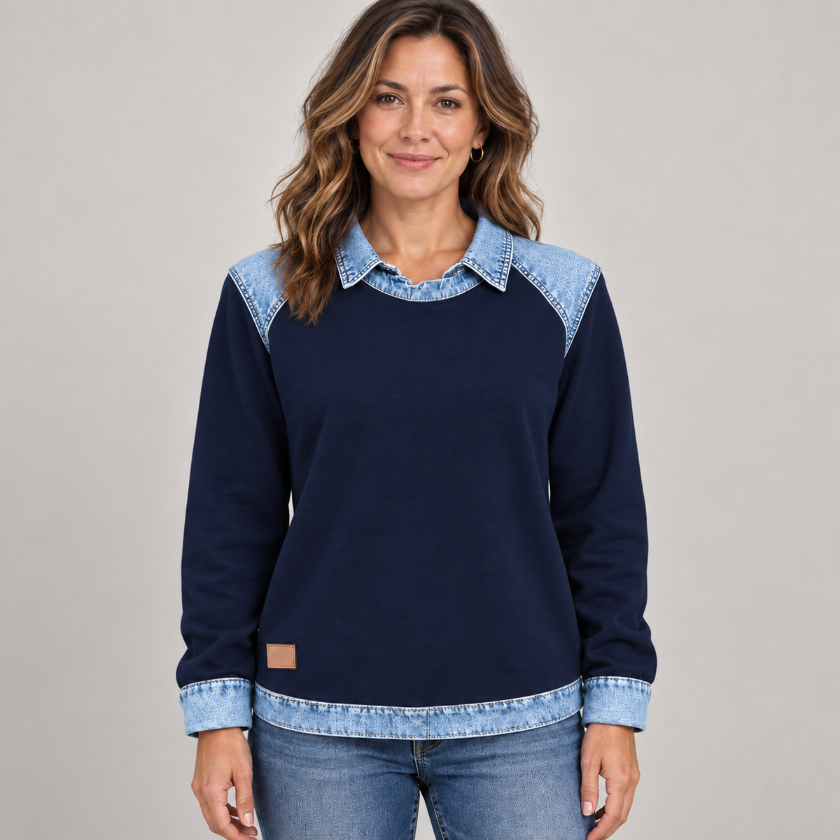 Trendy Long Sleeve — Navy Blue — front view