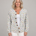 Spring Meadows Floral Repeat Pattern Printed Buttoned Cardigan Sweater — Multicolour — front view