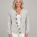 Spring Meadows Floral Repeat Pattern Printed Buttoned Cardigan Sweater — Multicolour — front view