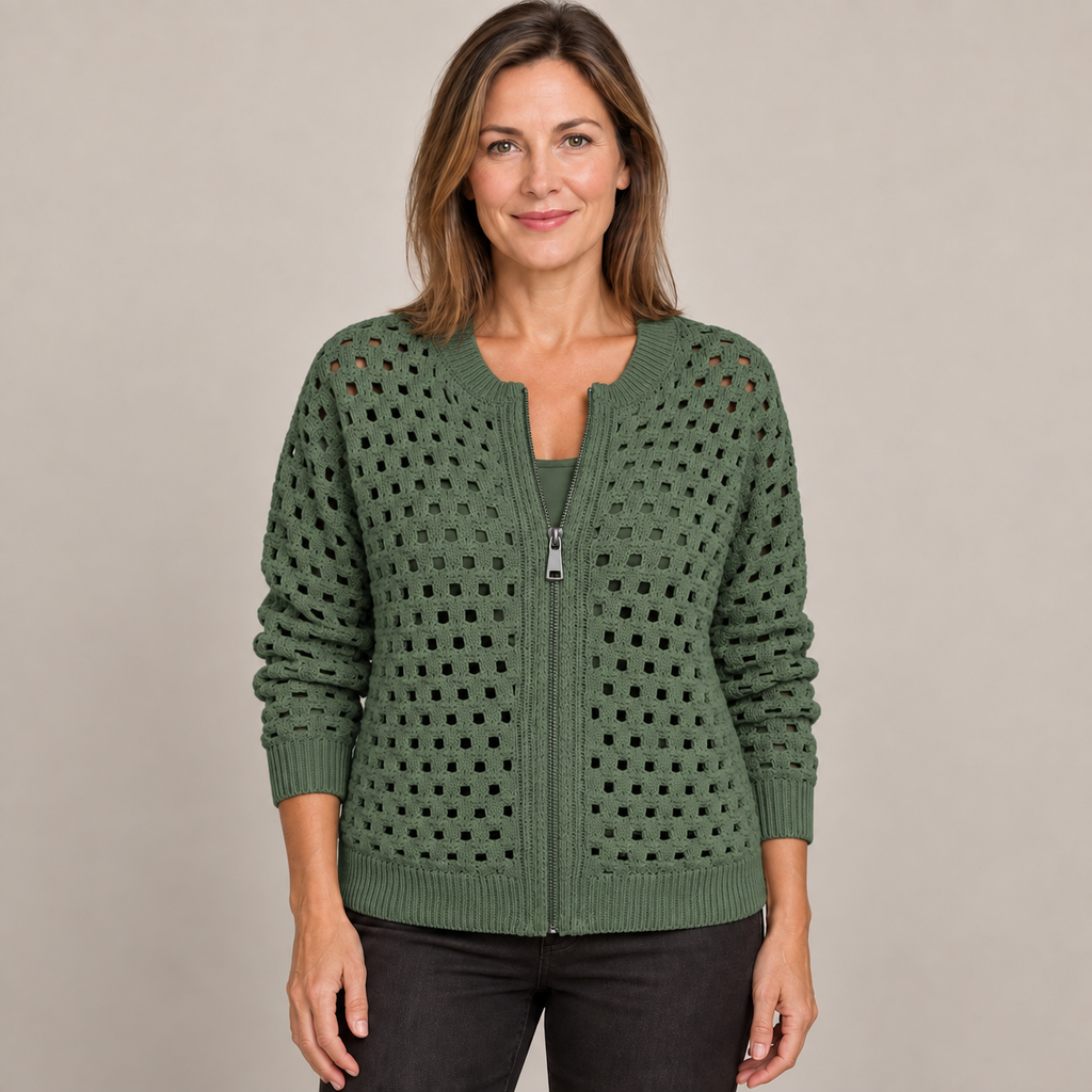 Desiree Premium Knitted Cardigan — Green — front view