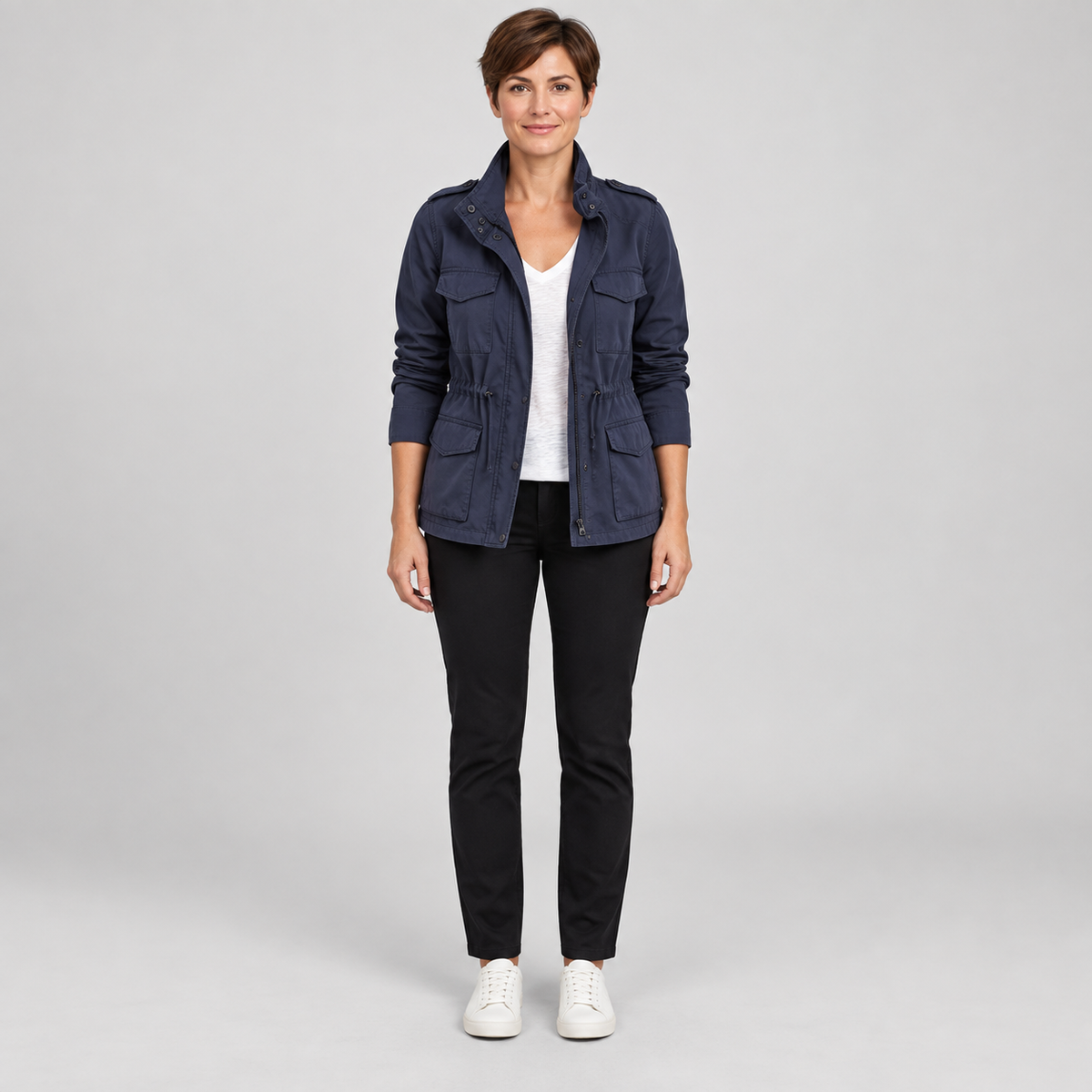 Women'S Utility Cargo Jacket With Multi Pocket Drawstring Waist — Navy — photo 1