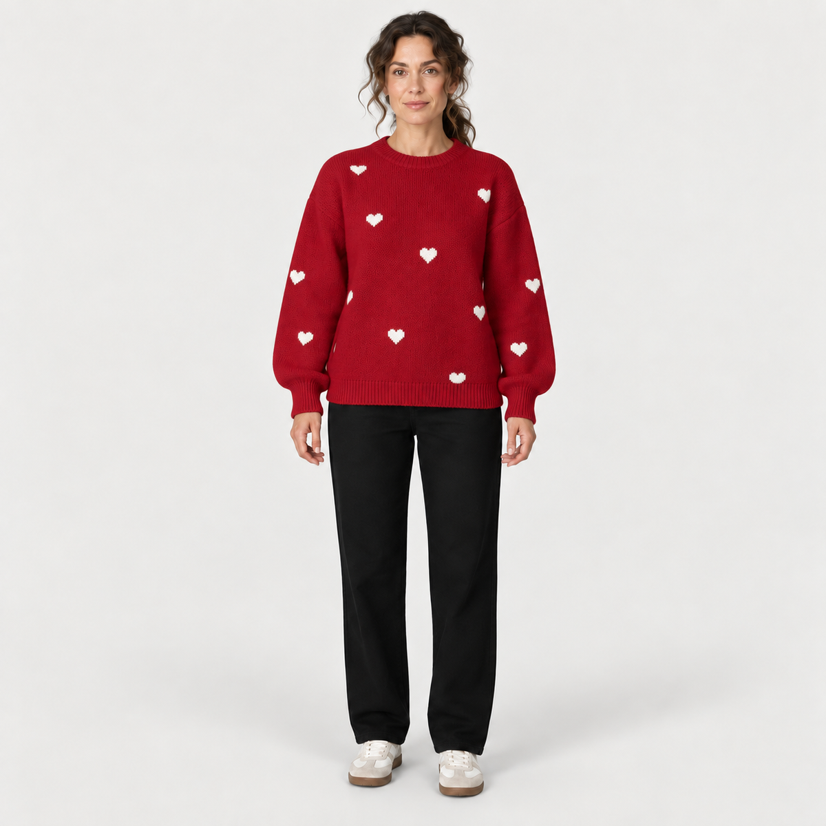 Isla Hearts Wool Sweater — Red — front view