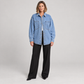 Women'S Oversized Button Down Washed Denim Jacket Long Sleeve — Light Blue — photo 1
