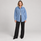 Women'S Oversized Button Down Washed Denim Jacket Long Sleeve — Light Blue — photo 1