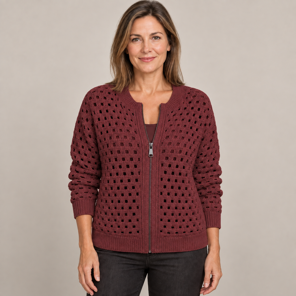 Desiree Premium Knitted Cardigan — Burgundy — front view