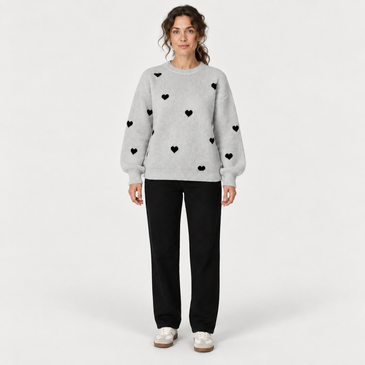 Isla Hearts Wool Sweater — Grey — front view