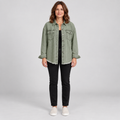 Women'S Raw Hem Snap Button Washed Denim Jacket — Army Green — photo 1