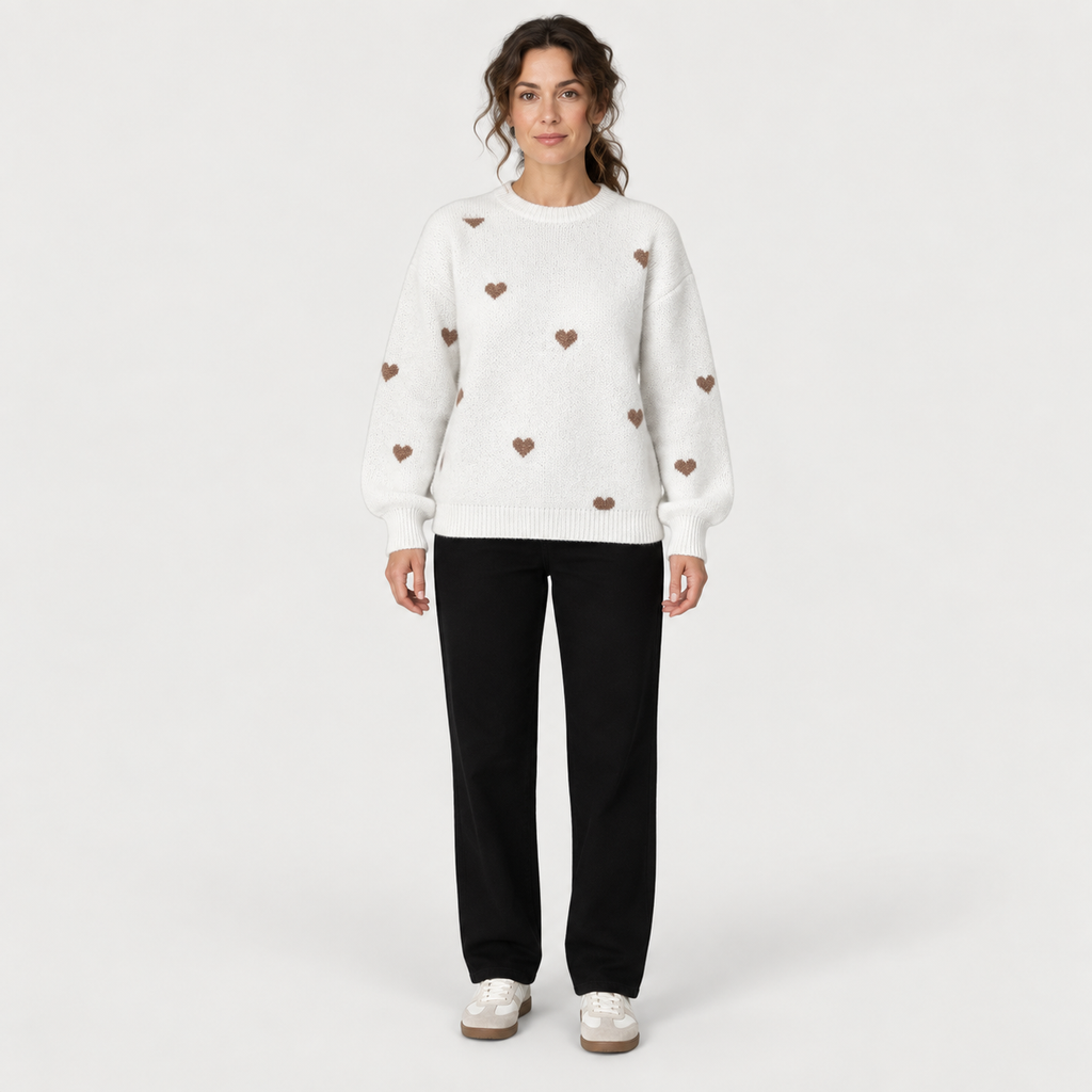 Isla Hearts Wool Sweater — White — front view