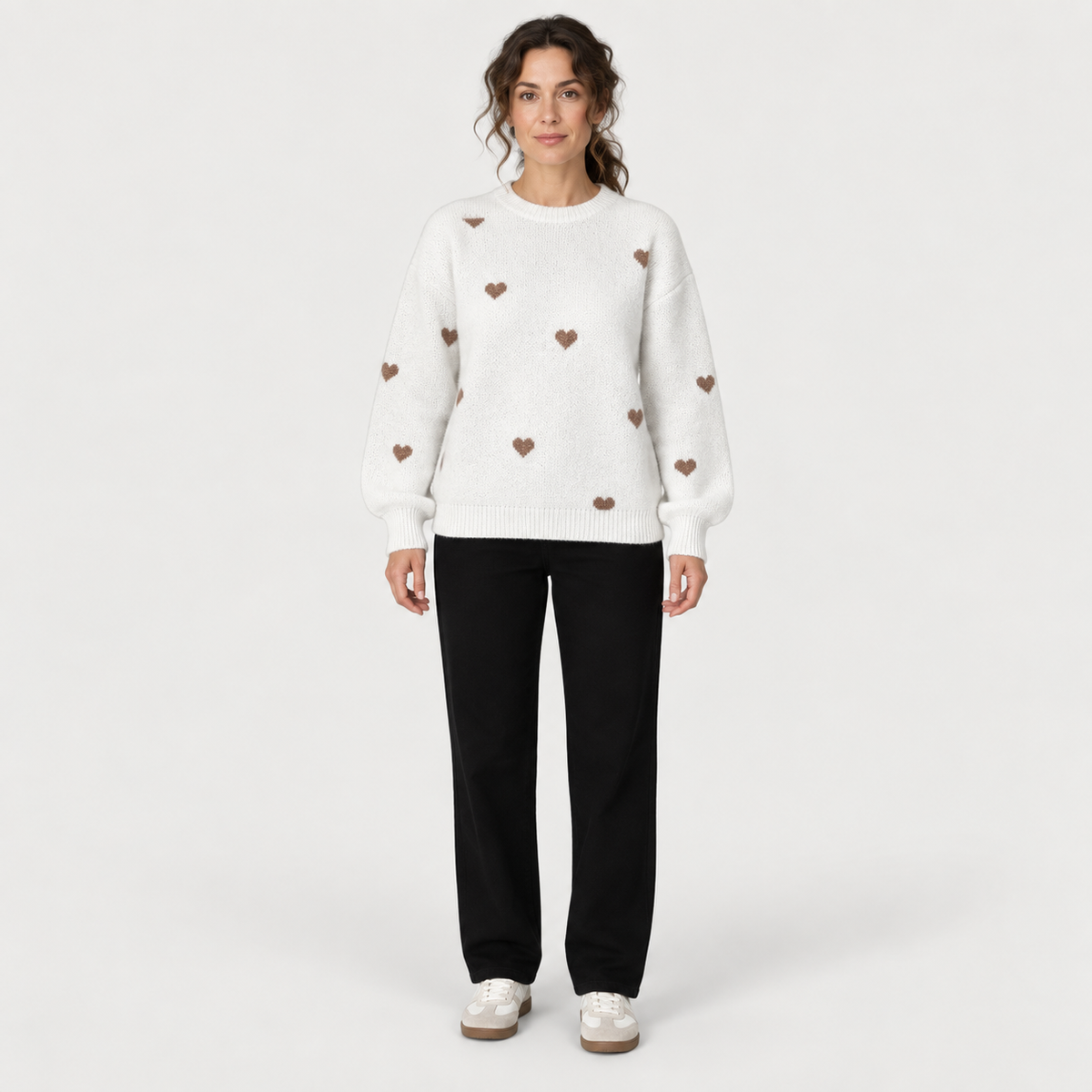 Isla Hearts Wool Sweater — White — front view