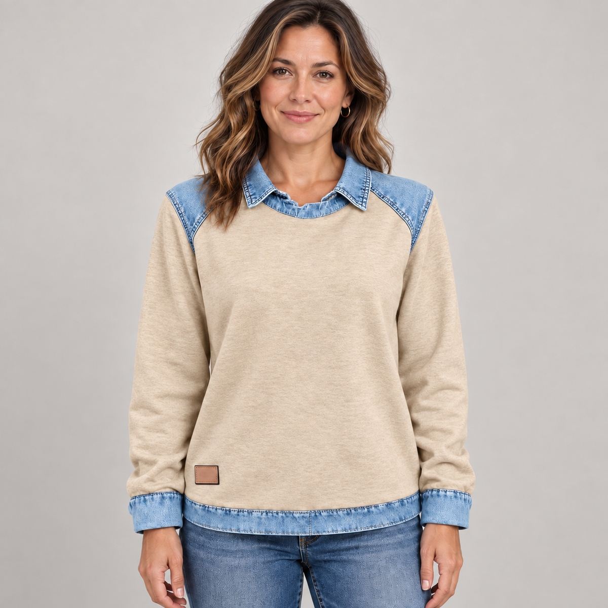 Trendy Long Sleeve — Khaki — front view
