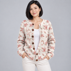 Pink Rose Florets Print — Multicolour — front view