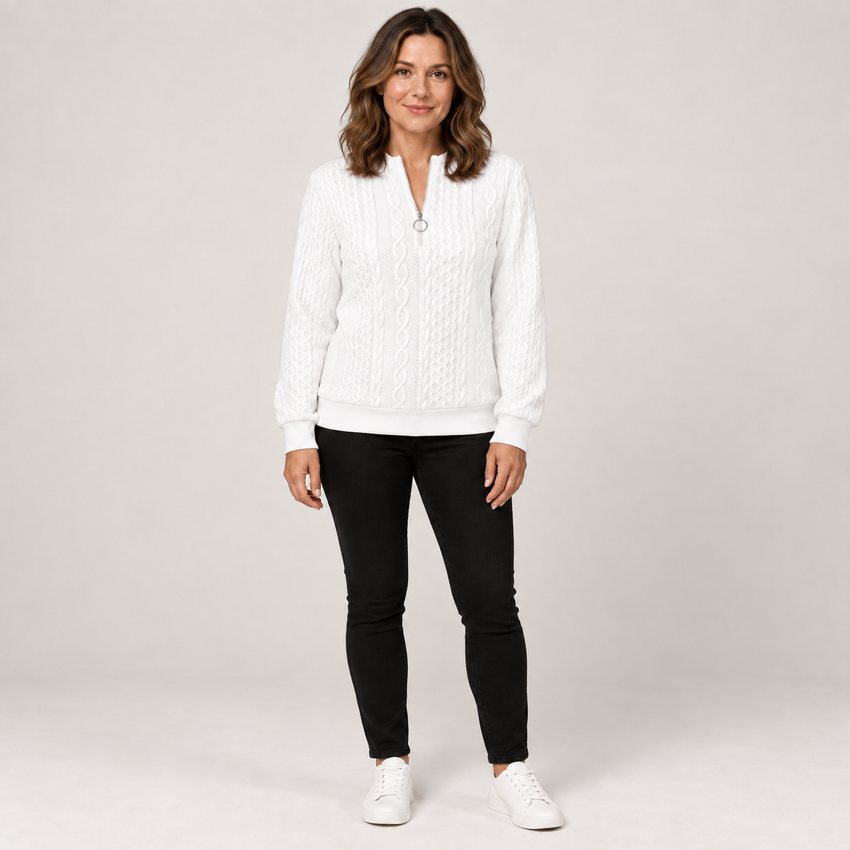 Charlotte — Light Zip-Front White — front view
