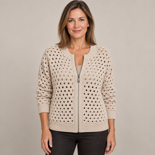 Desiree Premium Knitted Cardigan — Beige — front view