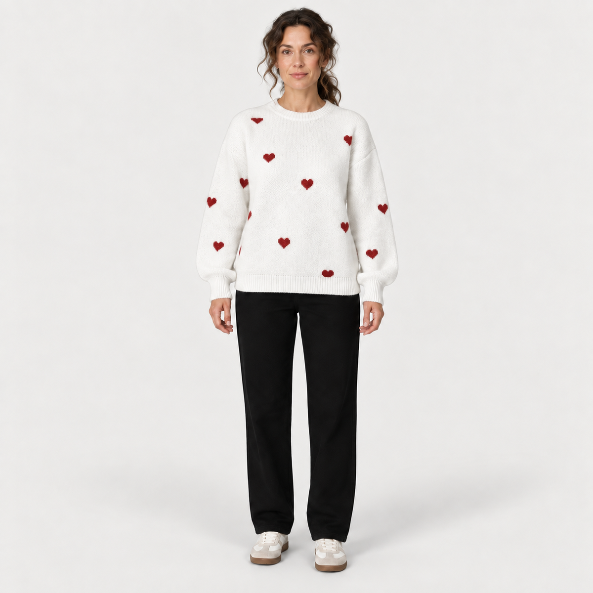 Isla Hearts Wool Sweater — Ivory White — front view