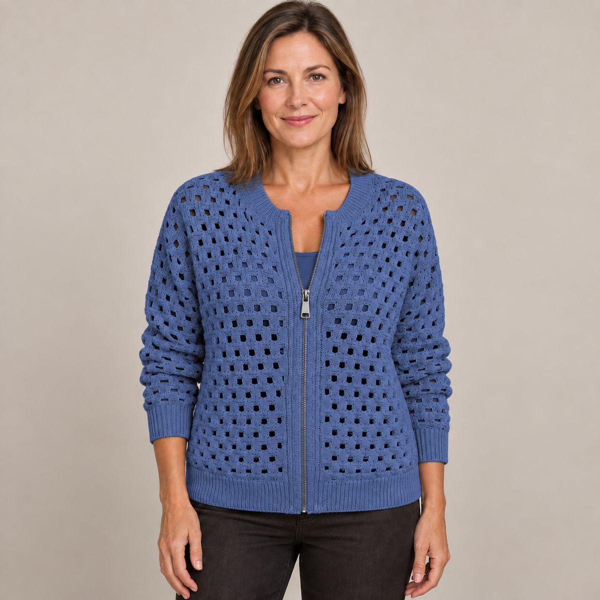 Desiree Premium Knitted Cardigan — Blue — front view