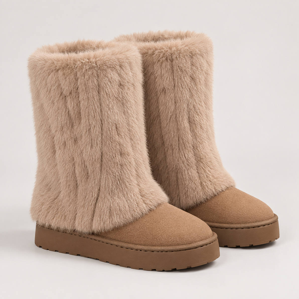 Raila Fur Boots — Khaki — side view