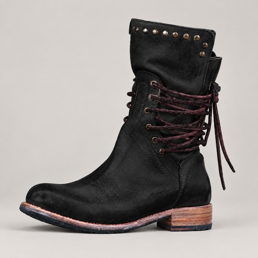 Ciss Vintage Lace-Up Boots — Black — side view