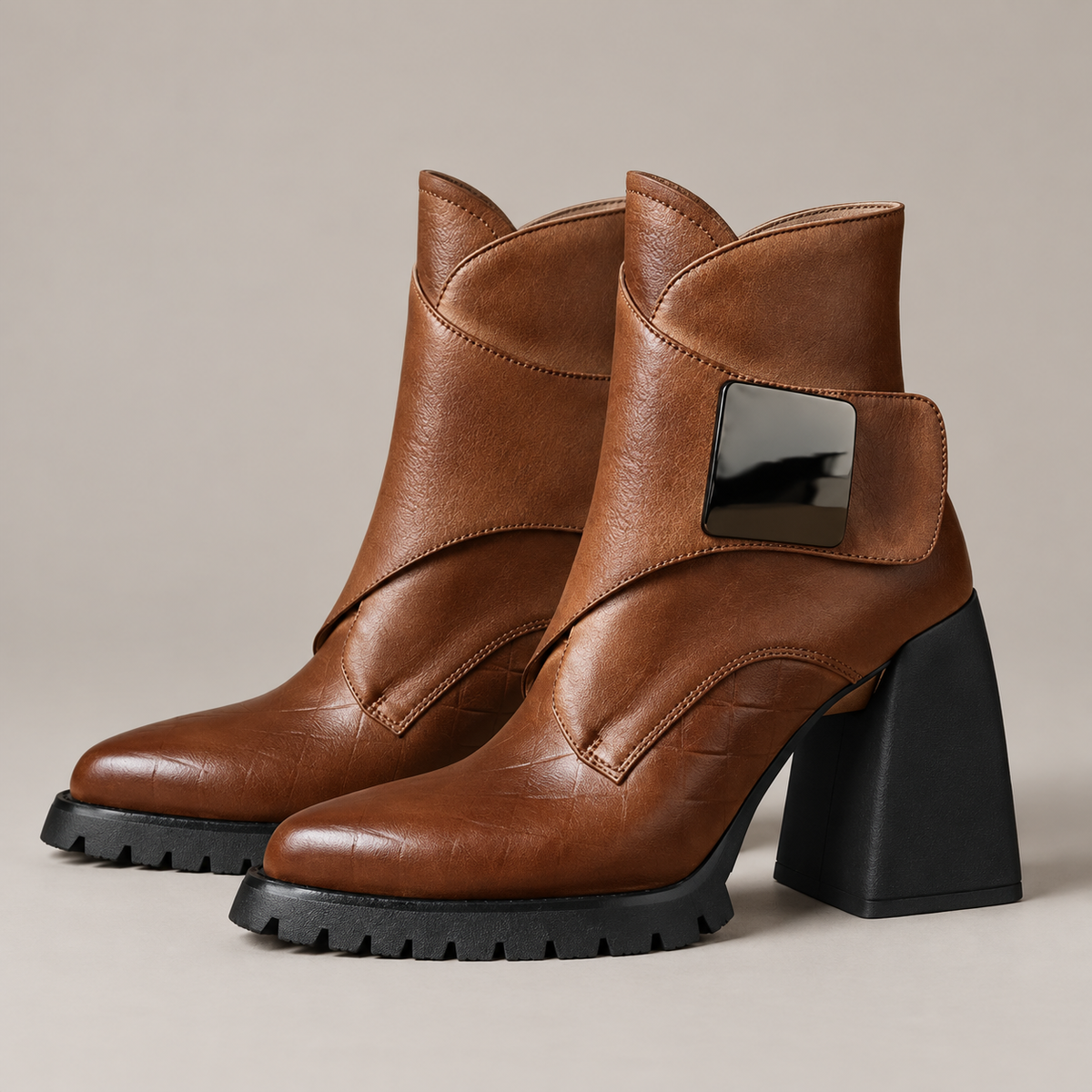 Aziel Leather Boots — Brown — side view