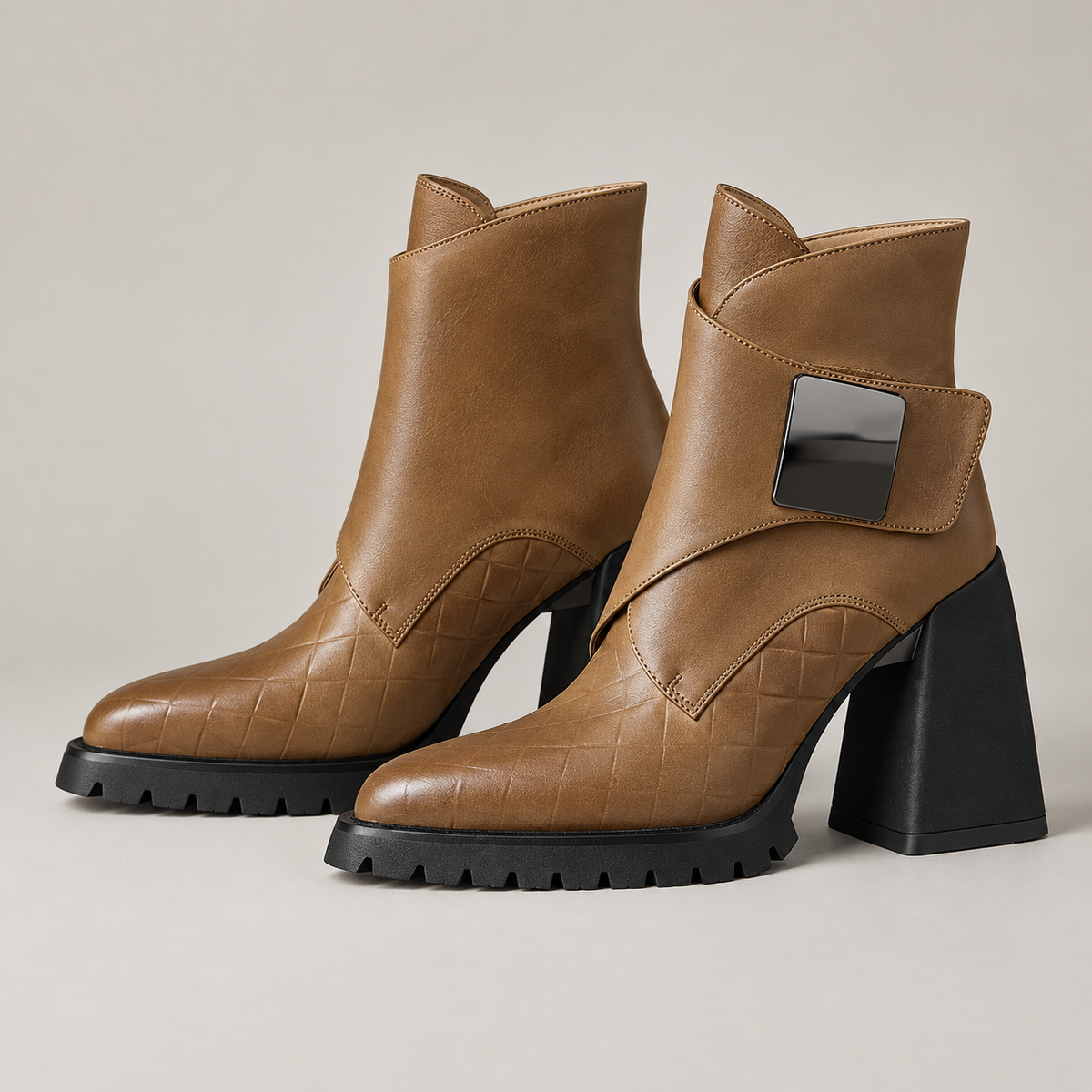 Aziel Leather Boots — Khaki — side view