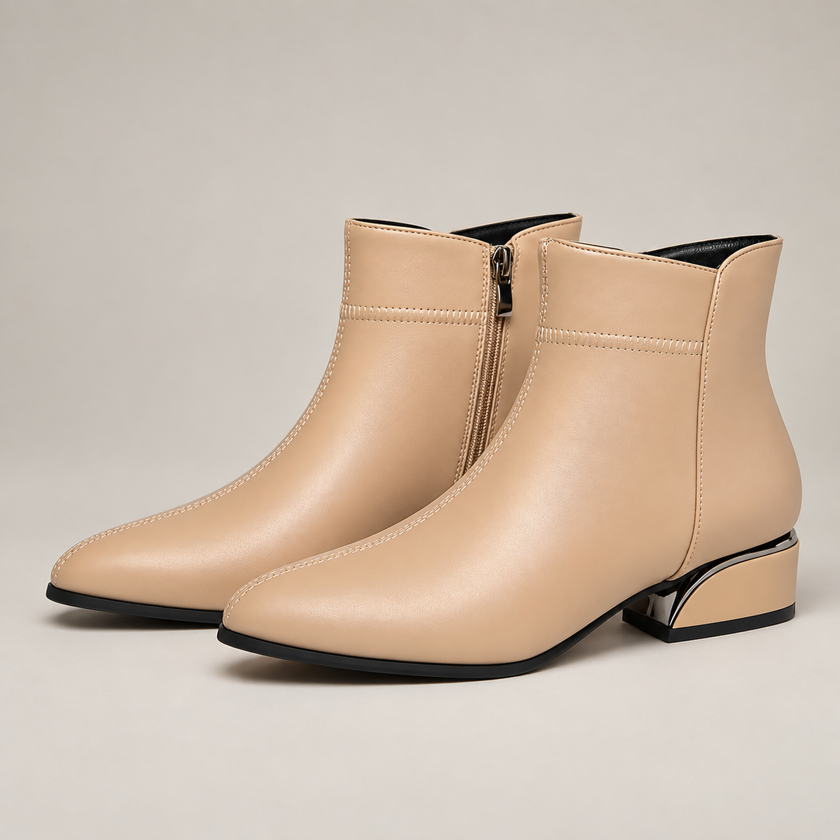 Zoe Ankle Boots — Beige — side view