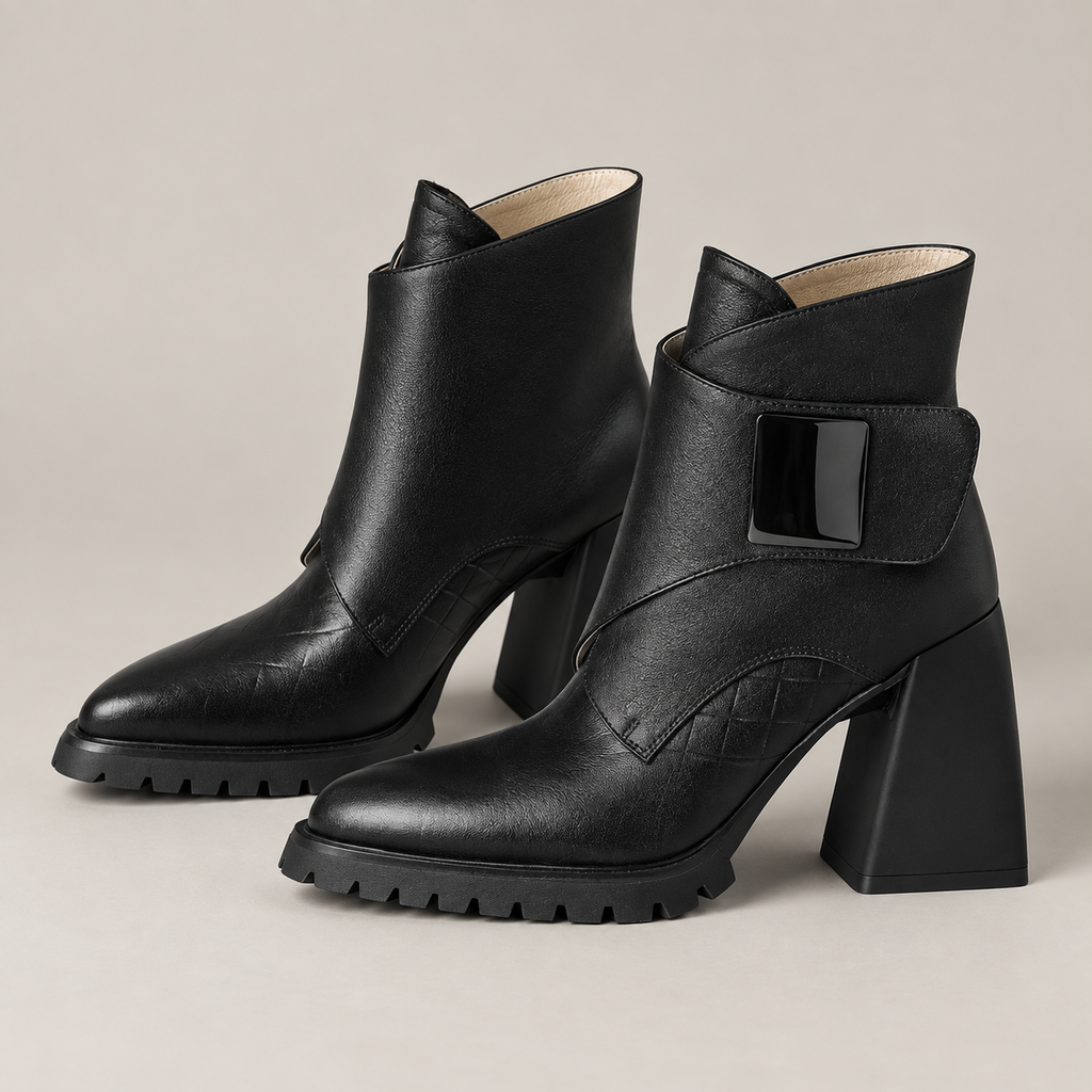 Aziel Leather Boots — Black — side view