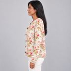 Fresh Pink Flowers And Green Leaves Print — Multicolour — side view