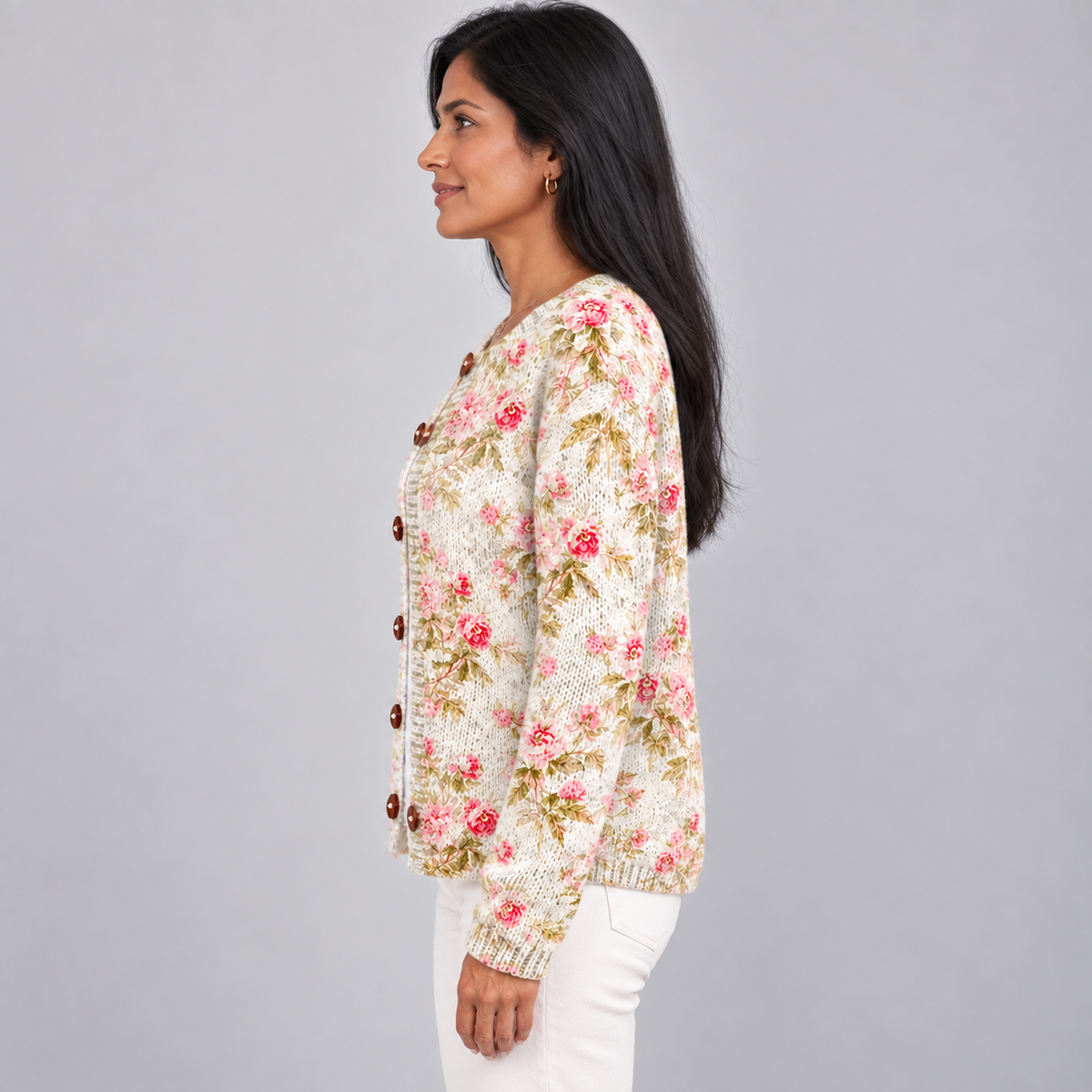 Fresh Pink Flowers And Green Leaves Print — Multicolour — side view