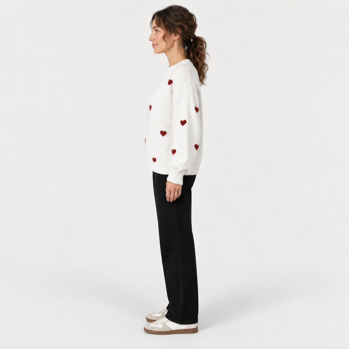 Isla Hearts Wool Sweater — Ivory White — side view