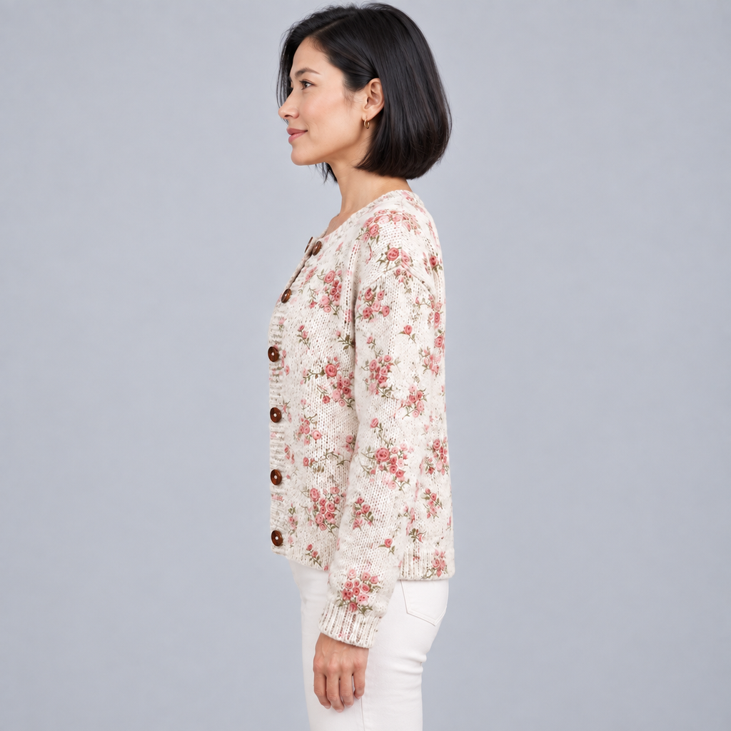 Pink Rose Florets Print — Multicolour — side view