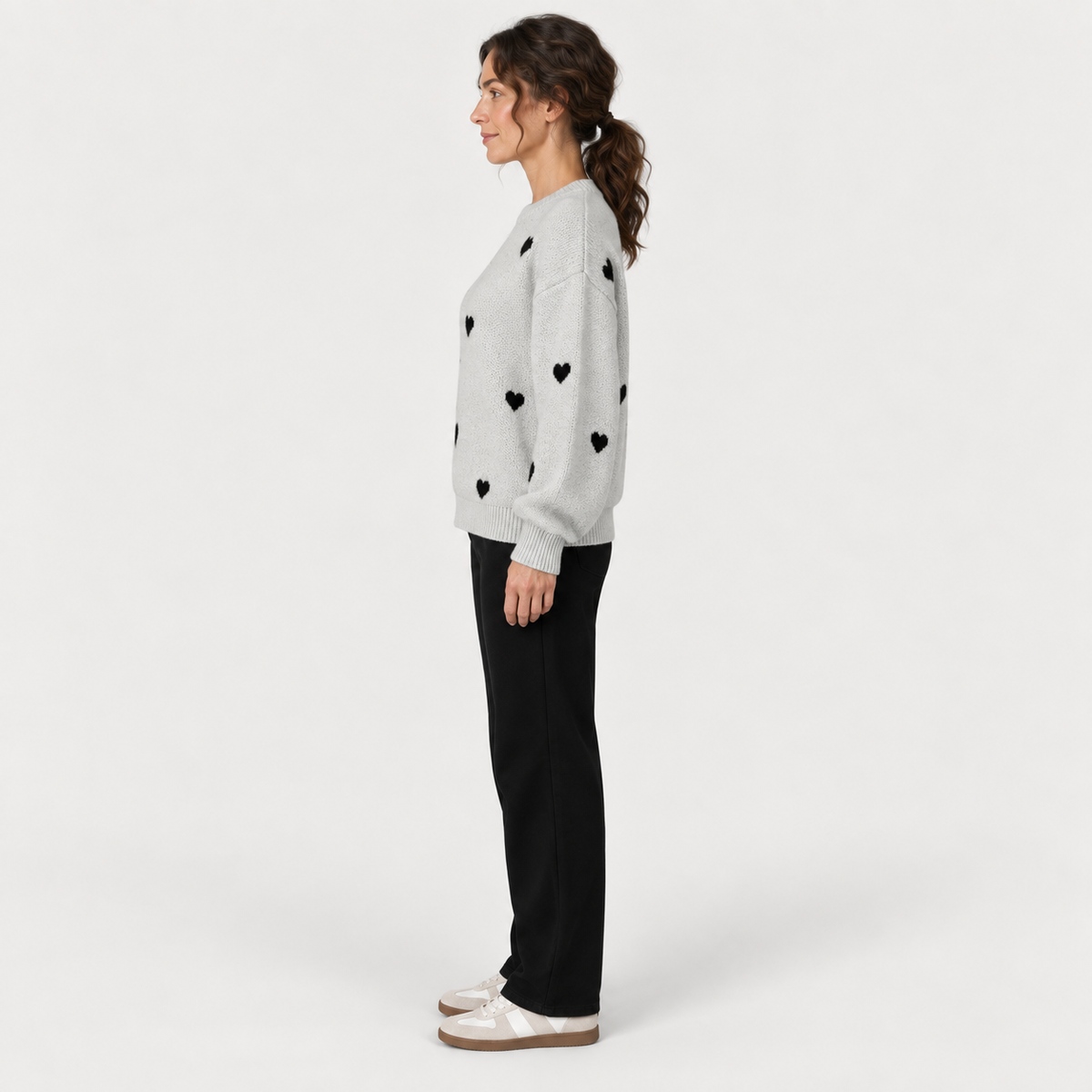 Isla Hearts Wool Sweater — Grey — side view
