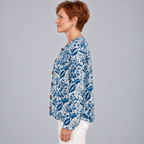 Elegant Blue And White Floral Pattern Print Buttoned Cardigan Sweater — BlueWhite — side view