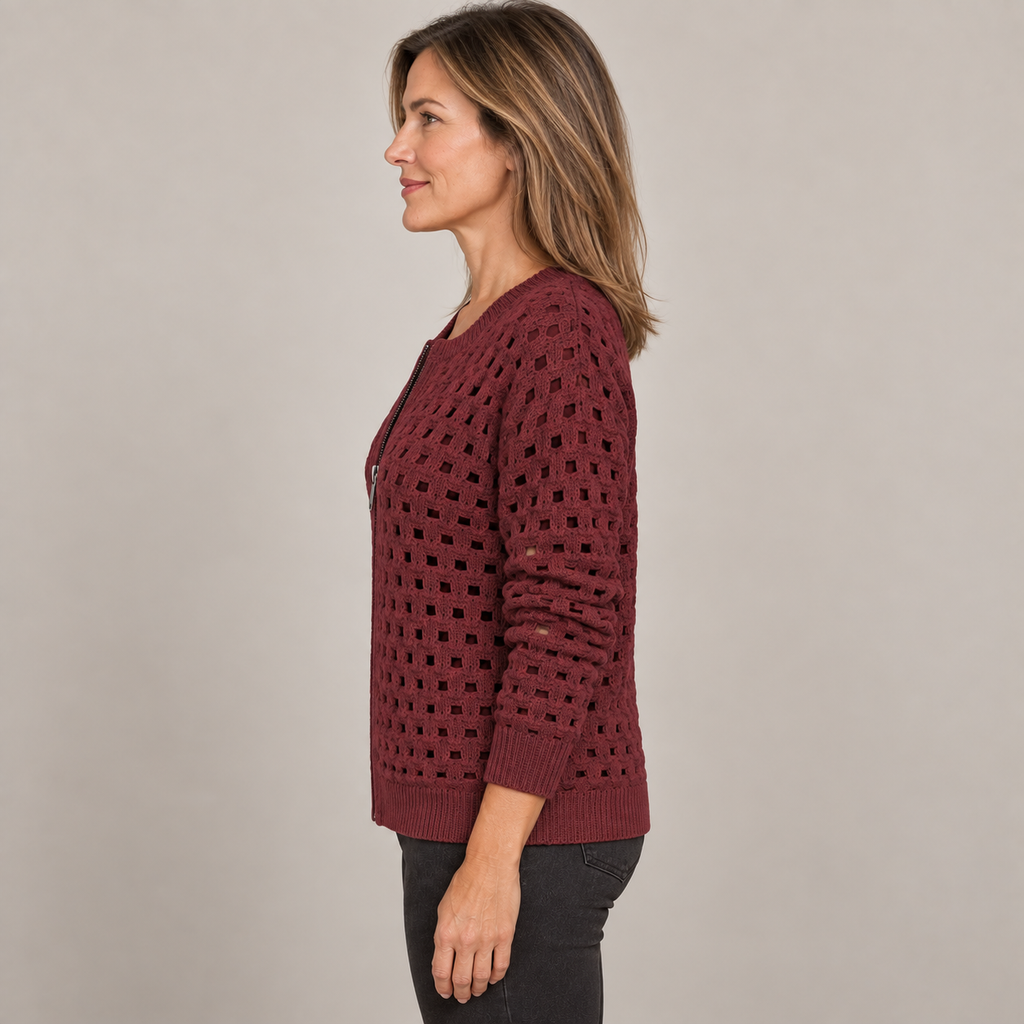 Desiree Premium Knitted Cardigan — Burgundy — side view