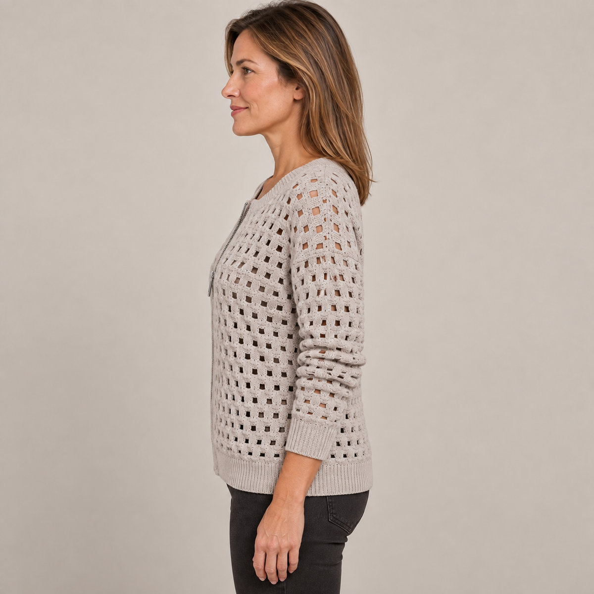 Desiree Premium Knitted Cardigan — Khaki — side view