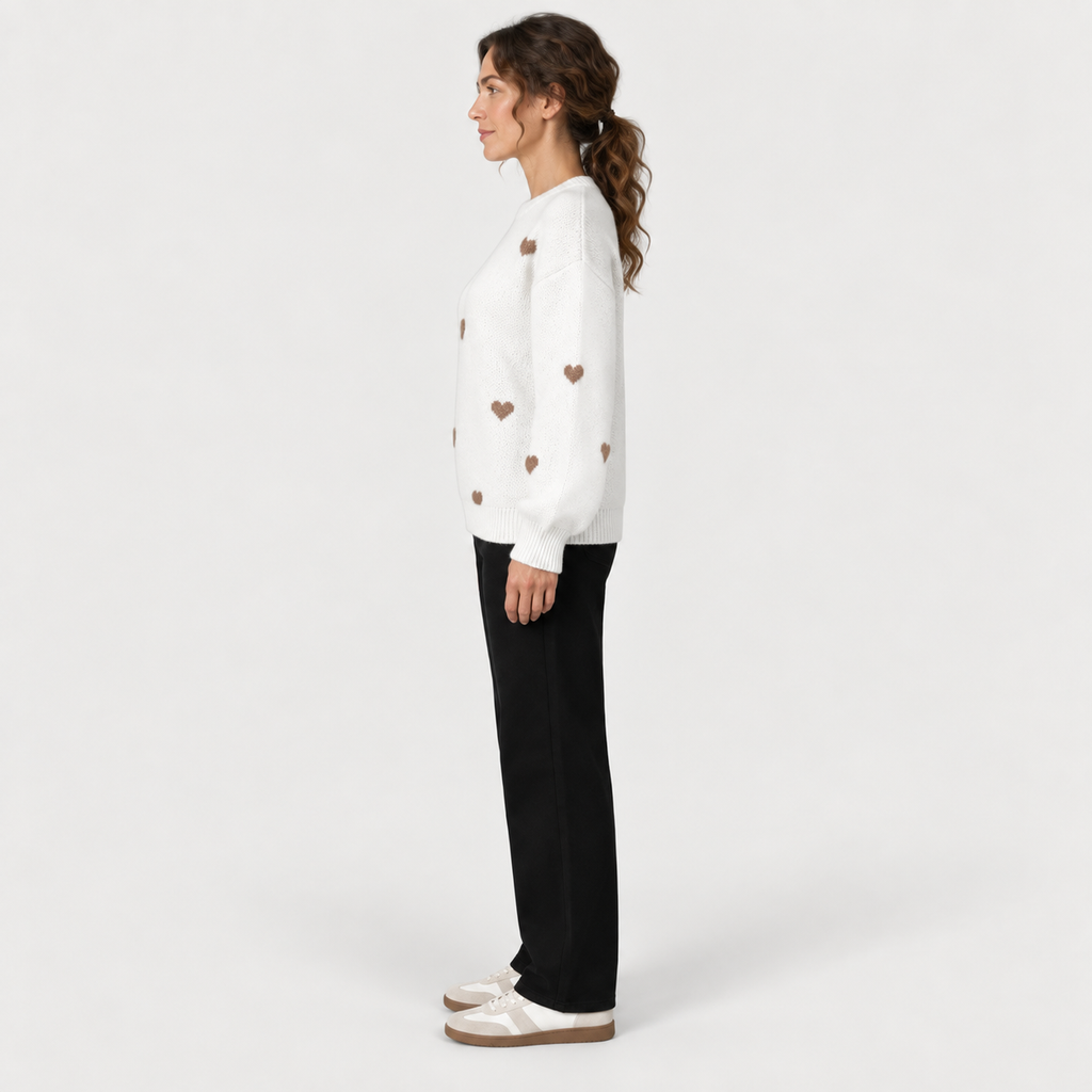 Isla Hearts Wool Sweater — White — side view