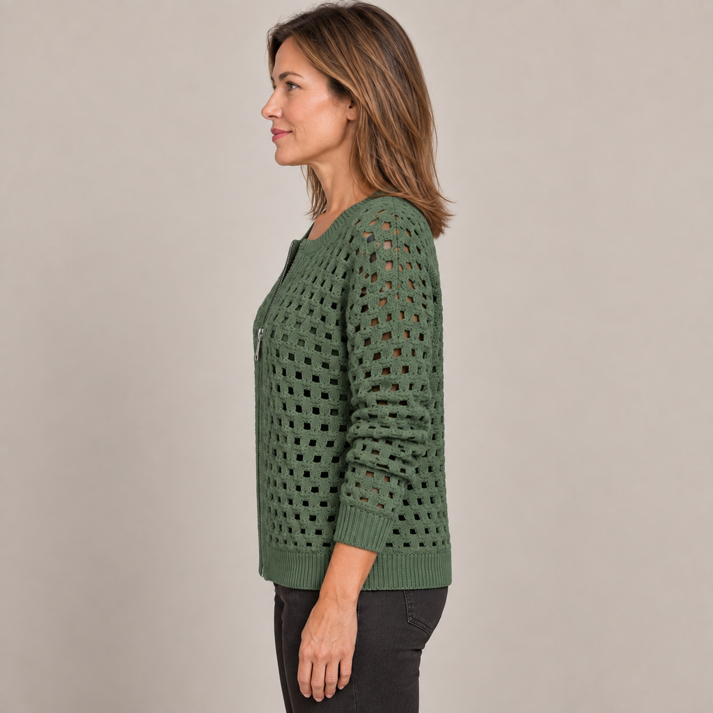 Desiree Premium Knitted Cardigan — Green — side view