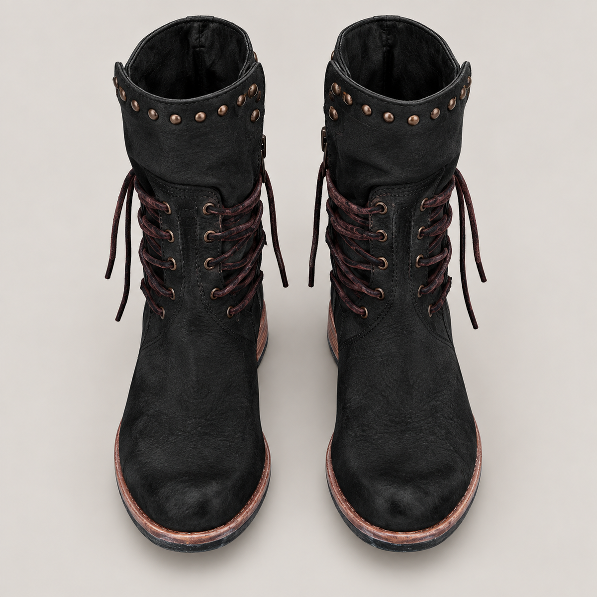 Ciss Vintage Lace-Up Boots — Black — top view