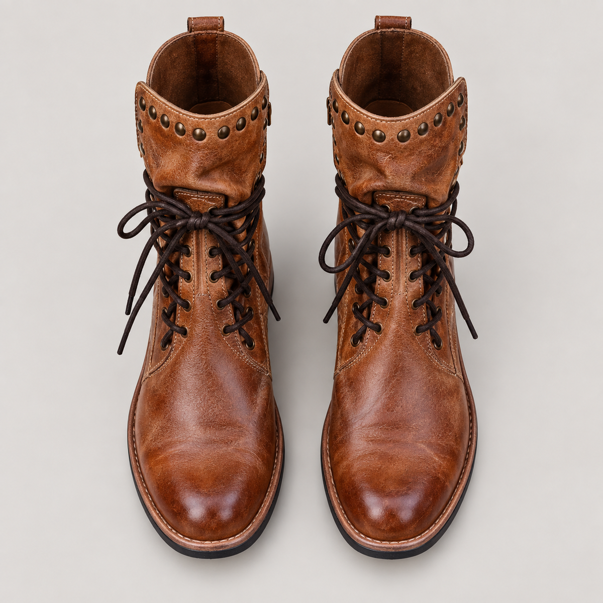 Ciss Vintage Lace-Up Boots — Brown — top view