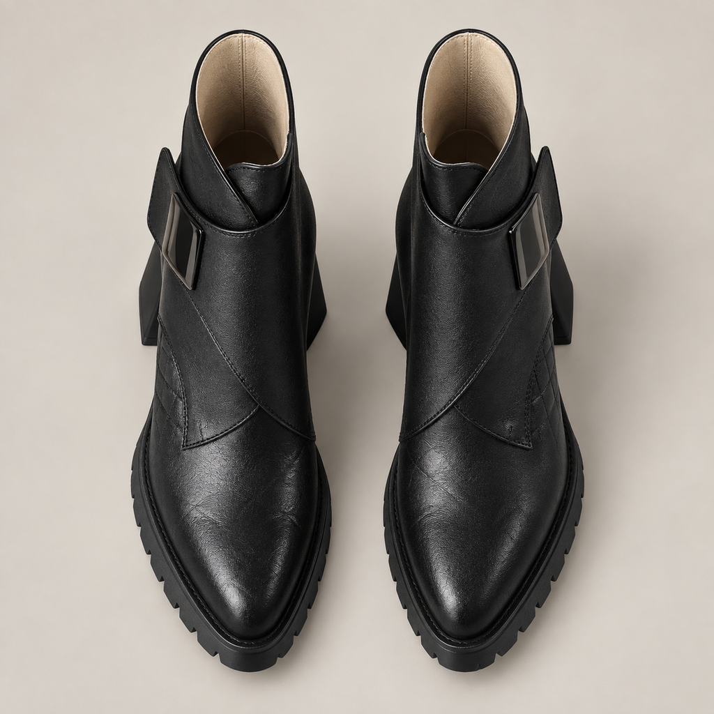 Aziel Leather Boots — Black — top view