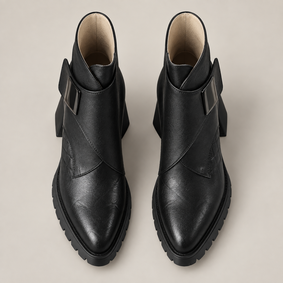 Aziel Leather Boots — Black — top view