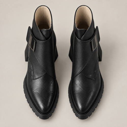 Aziel Leather Boots — Black — top view