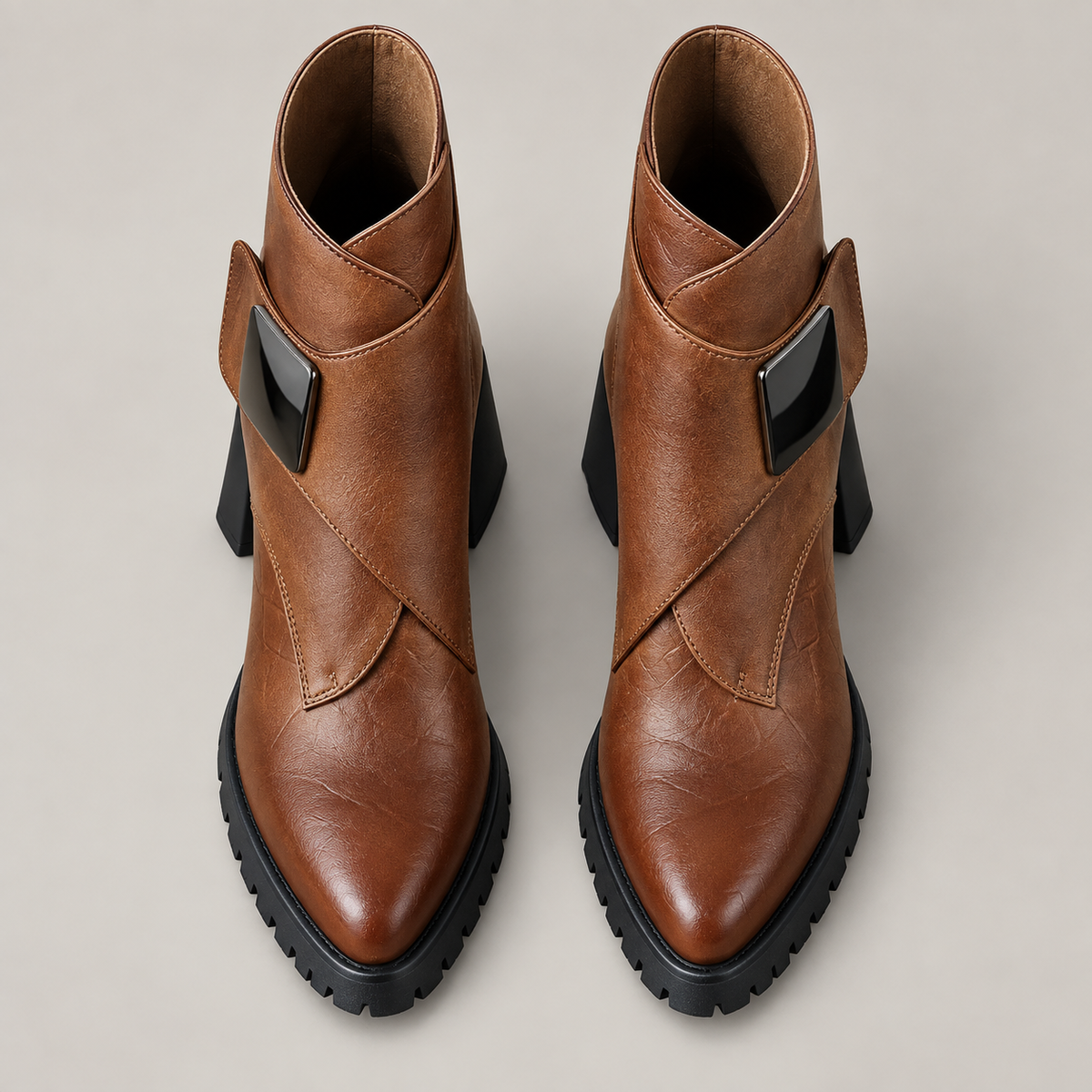 Aziel Leather Boots — Brown — top view