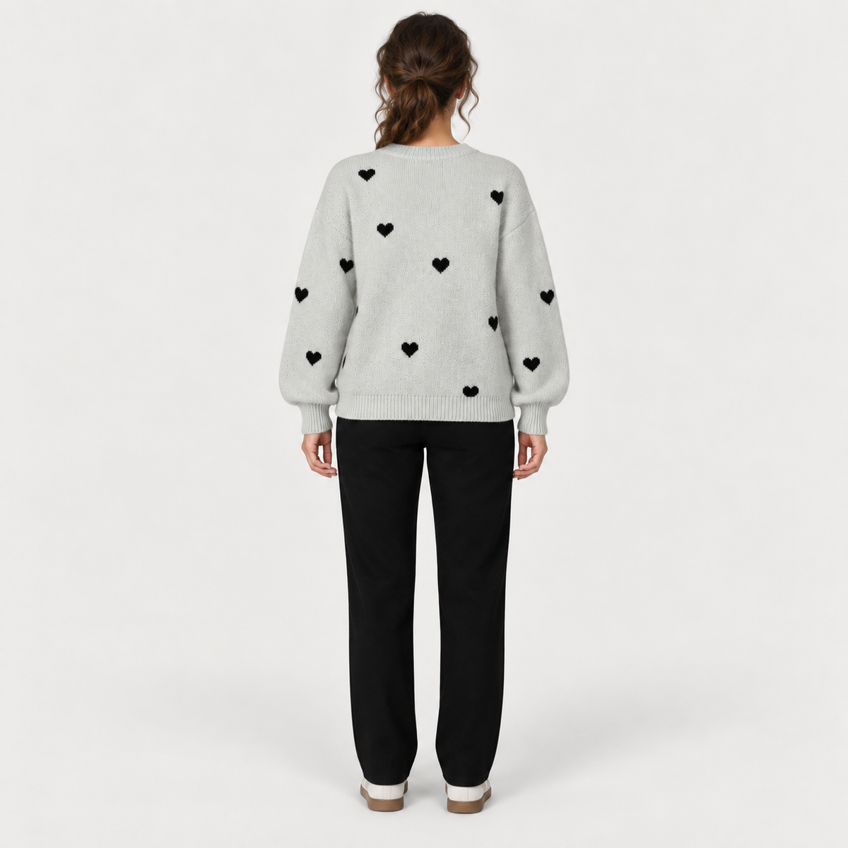 Isla Hearts Wool Sweater — Grey — back view