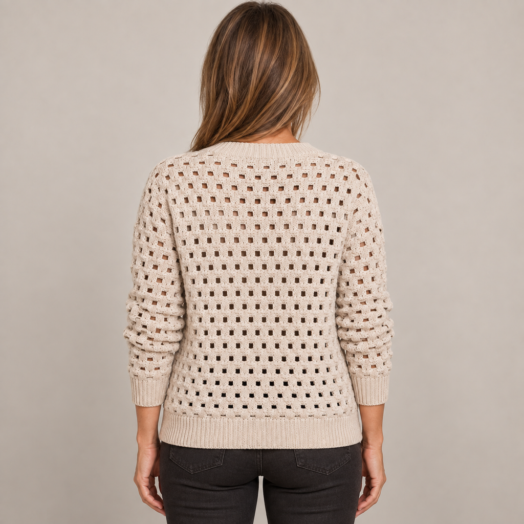 Desiree Premium Knitted Cardigan — Beige — back view