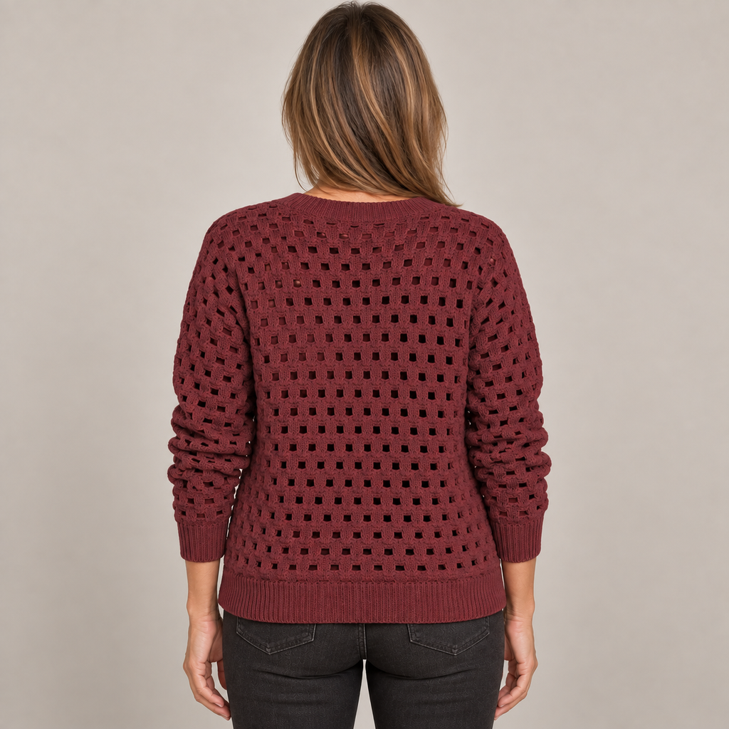 Desiree Premium Knitted Cardigan — Burgundy — back view