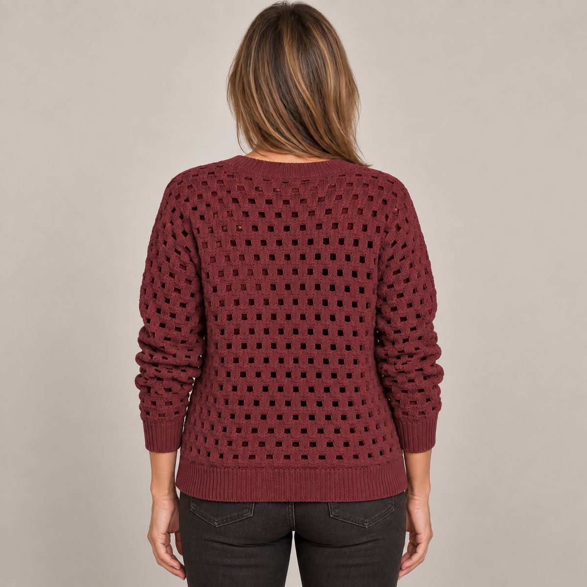 Desiree Premium Knitted Cardigan — Burgundy — back view