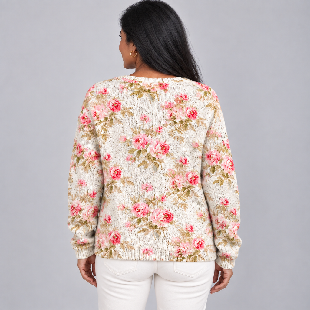 Fresh Pink Flowers And Green Leaves Print — Multicolour — back view