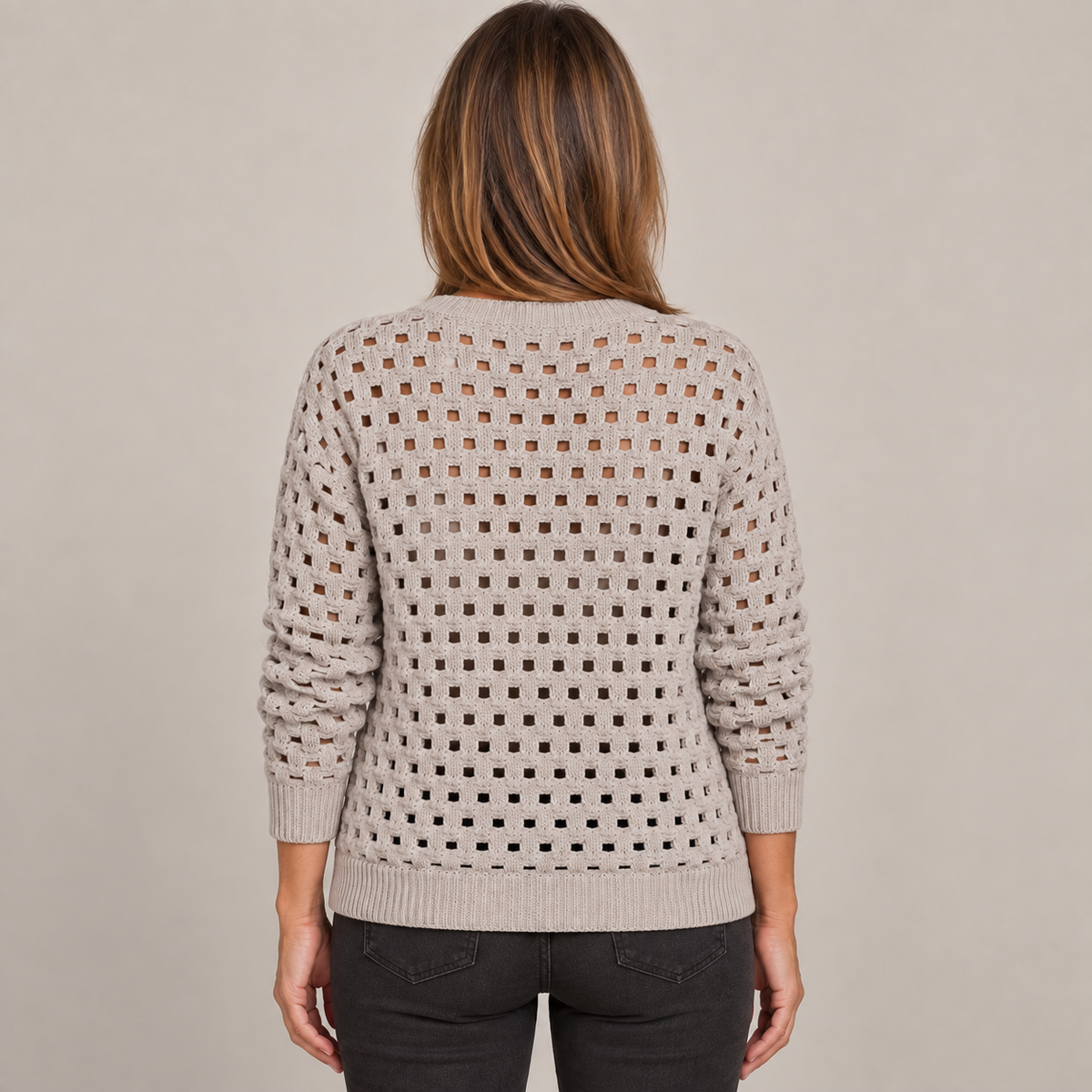 Desiree Premium Knitted Cardigan — Khaki — back view