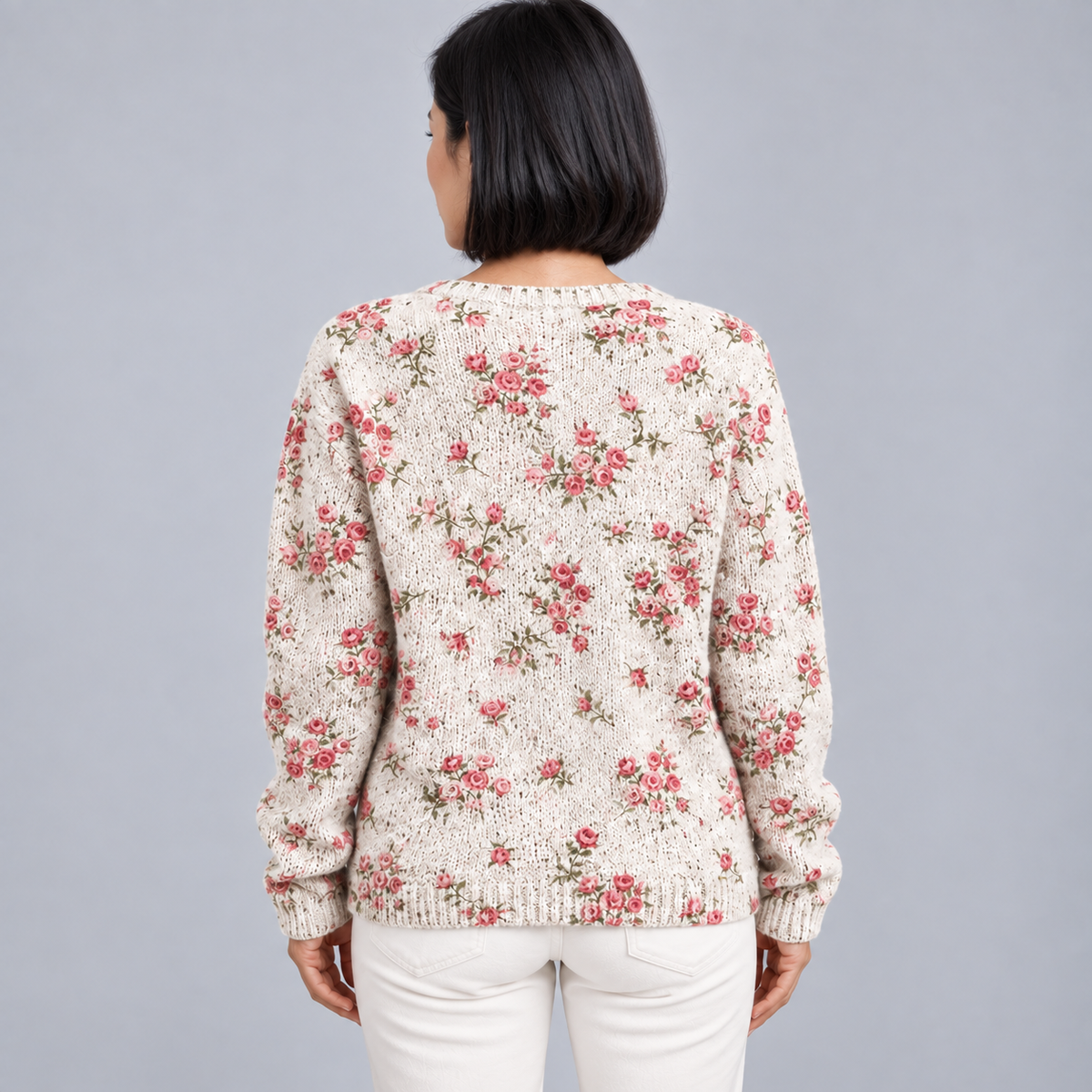 Pink Rose Florets Print — Multicolour — back view
