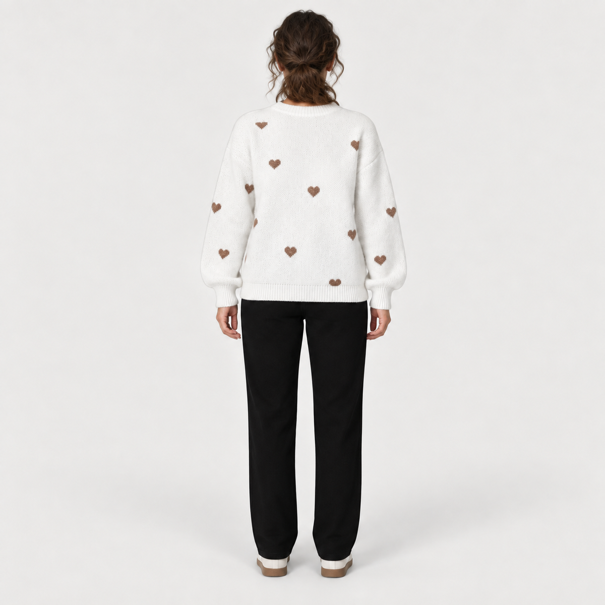 Isla Hearts Wool Sweater — White — back view